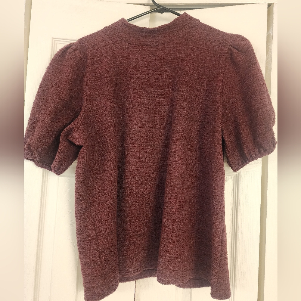 Ann Taylor Burgundy Puff Sleeve Top